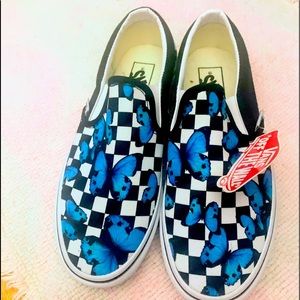 Brand New Vans Blue Butterly Black Check Women 7.5